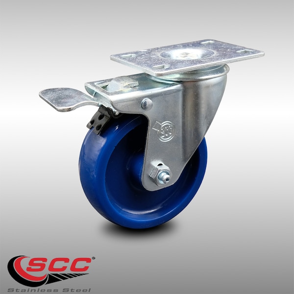 4 Inch SS Solid Polyurethane Top Plate Caster with Total Lock Brake SCC